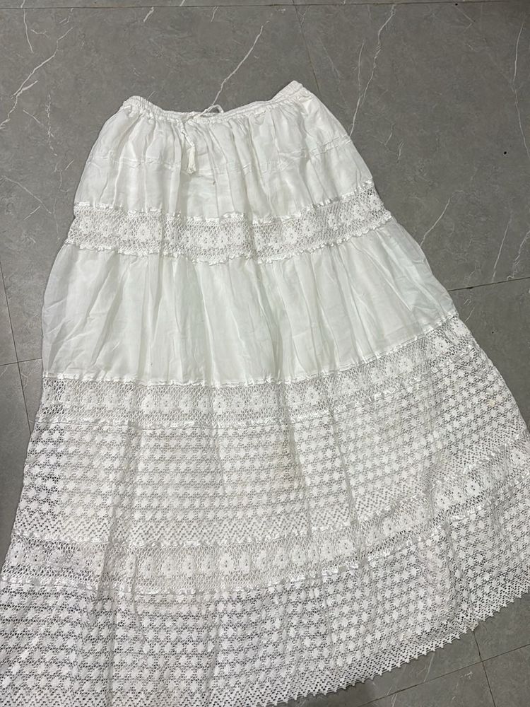 Elegant White Tiered Ethnic Skirt