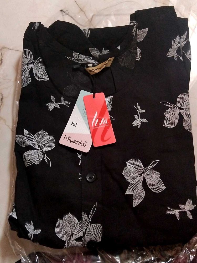 Miyanka Black Floral Print Kurta