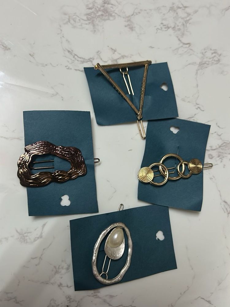 Set of 4 Unique metallic  Hair Clips