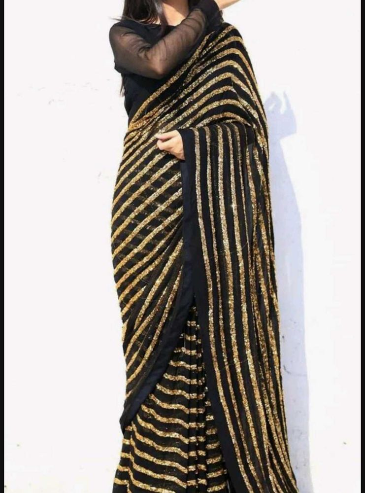 Black &amp; Gold Striped Saree