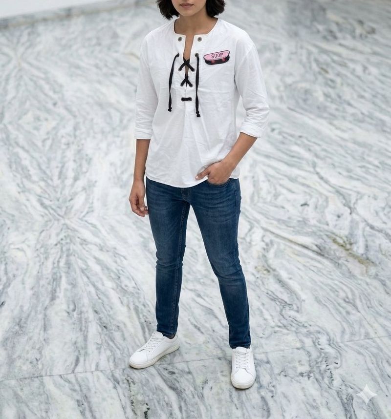 Chic White Lace-Up Tunic Top