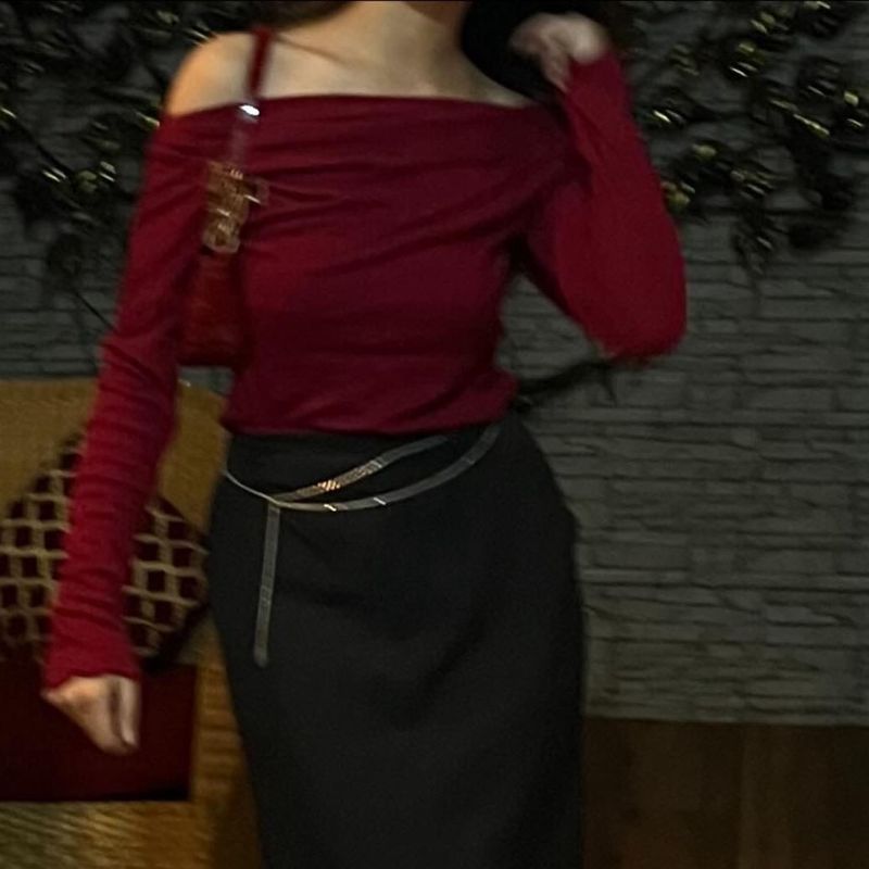 Stylish Red off shoulder Long Sleeve Top