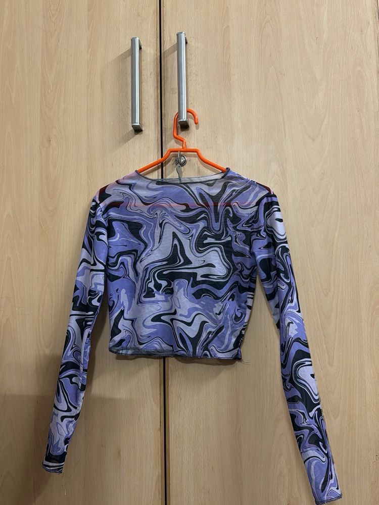 Trendy Marble Print Mesh Top