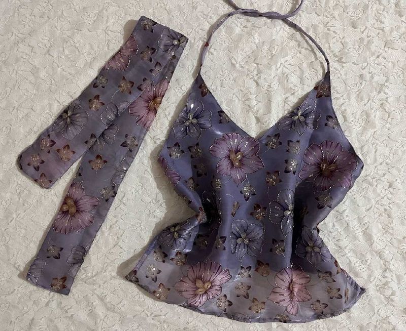 Floral backless top and Plazzoo with Scarf