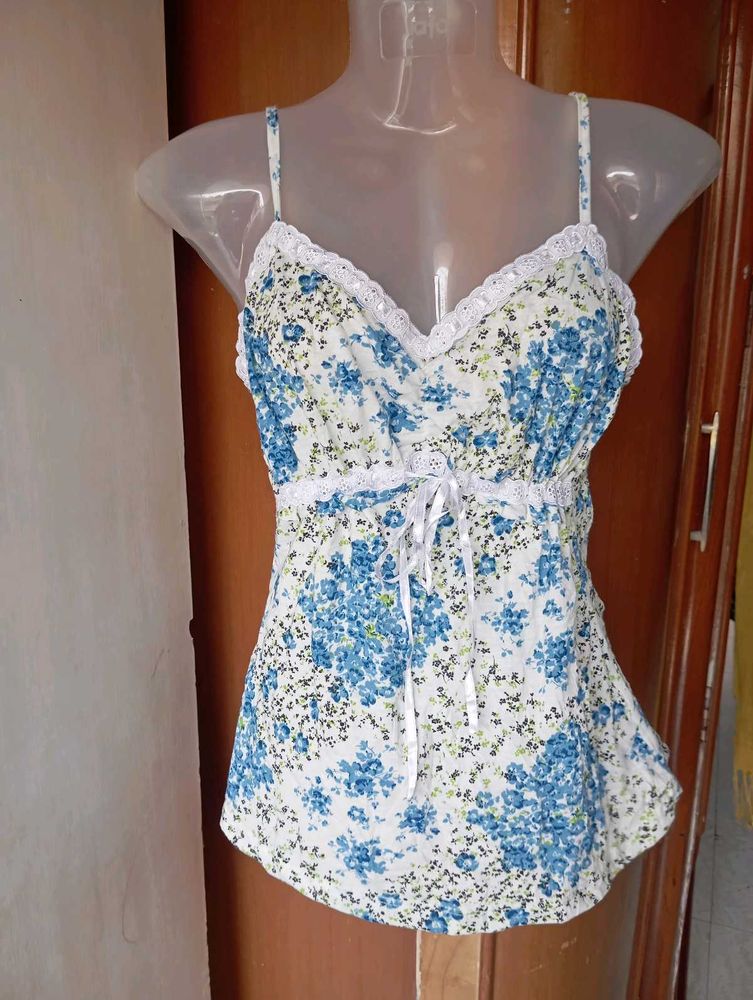 Floral Cami Top with Lace Trim