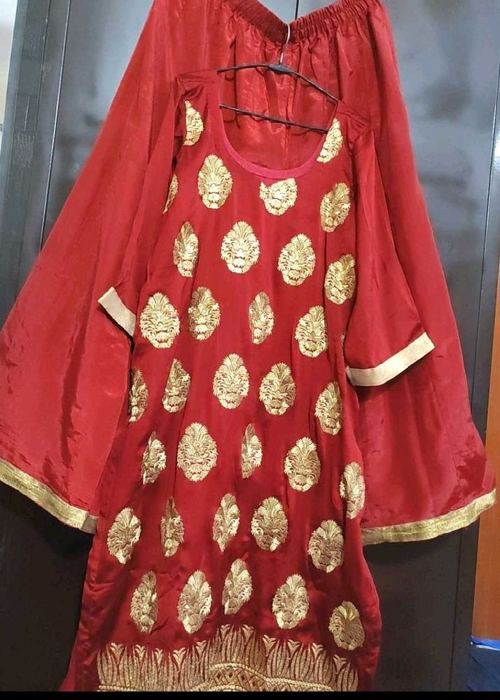 Rust Party Wear Plazo Suit &amp; Dupatta For 44 Bust