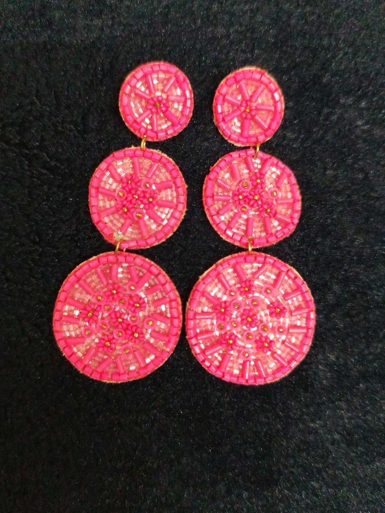 Pink Beaded Statement Earrings