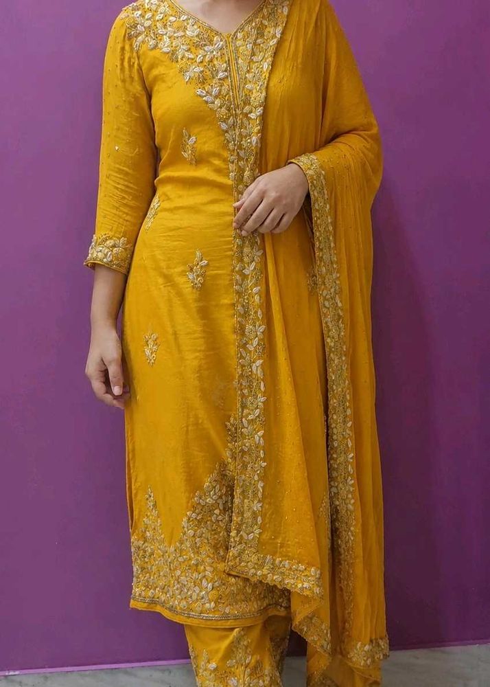 Yellow Embroidered Kurta Set with Dupatta