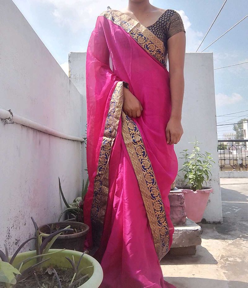 pink saree with blouse