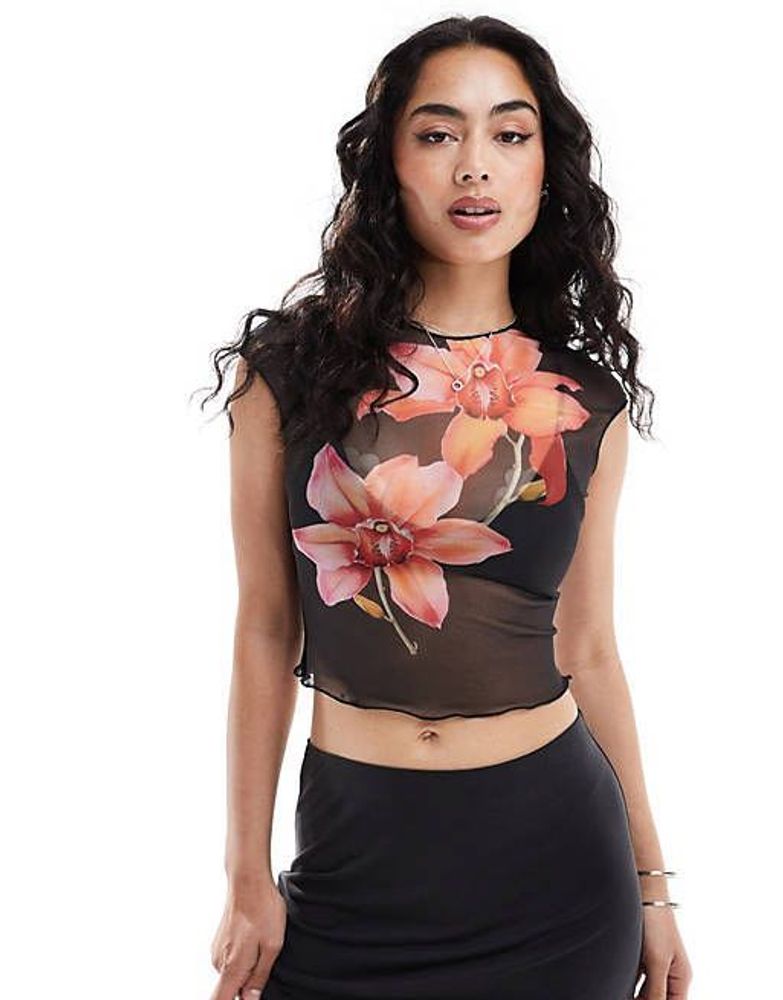 Floral Mesh Sheer Top with Slip