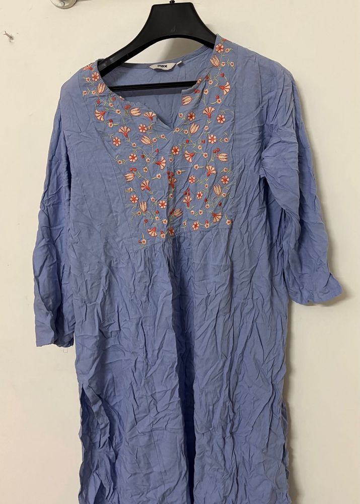 Embroidered Blue Cotton Kurta