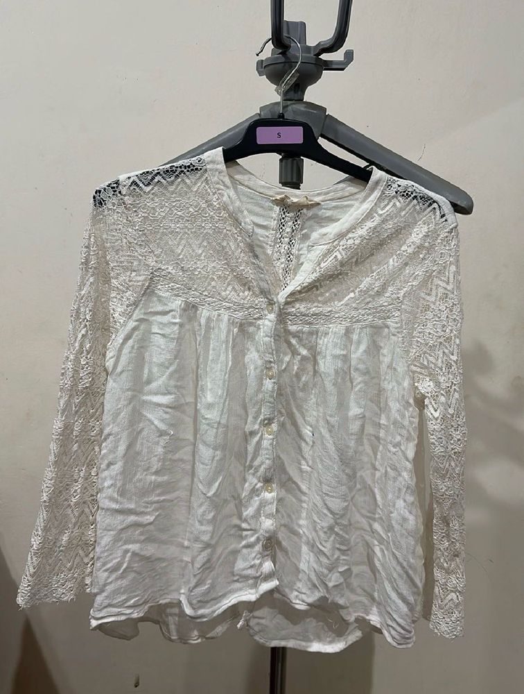 Boho Lace Trimmed White Blouse