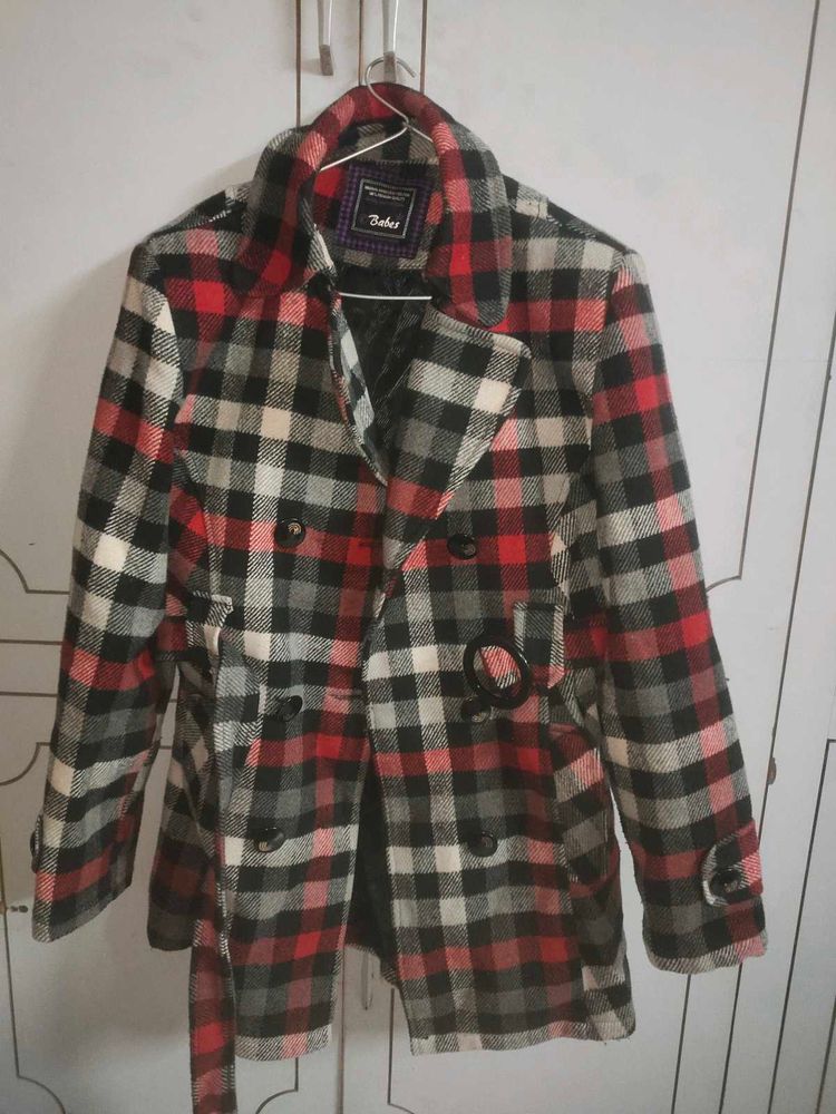 Plaid Wool Blend Coat