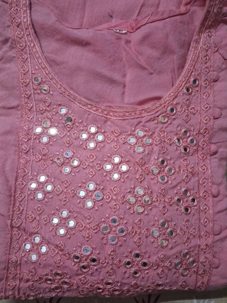 Pink Mirror work Rayon Kurti for women