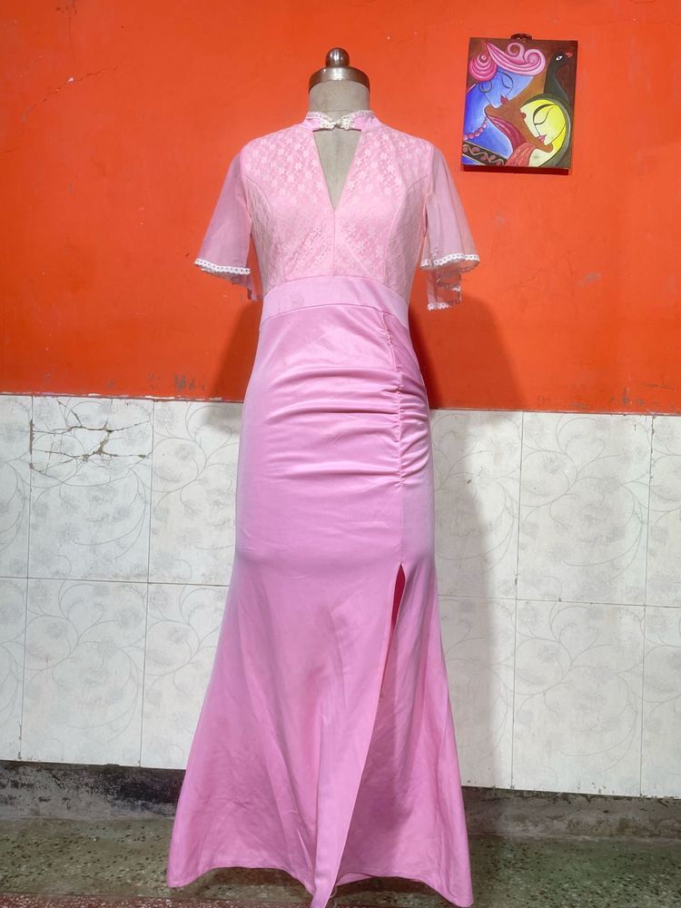 Elegant Pink Ruched Maxi Dress