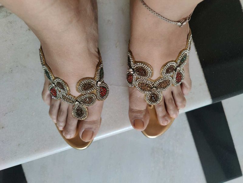 Elegant Gold Embellished Heeled Sandals