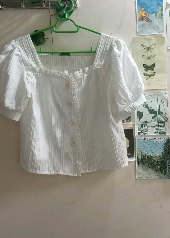 Cute White Puff Sleeve Top
