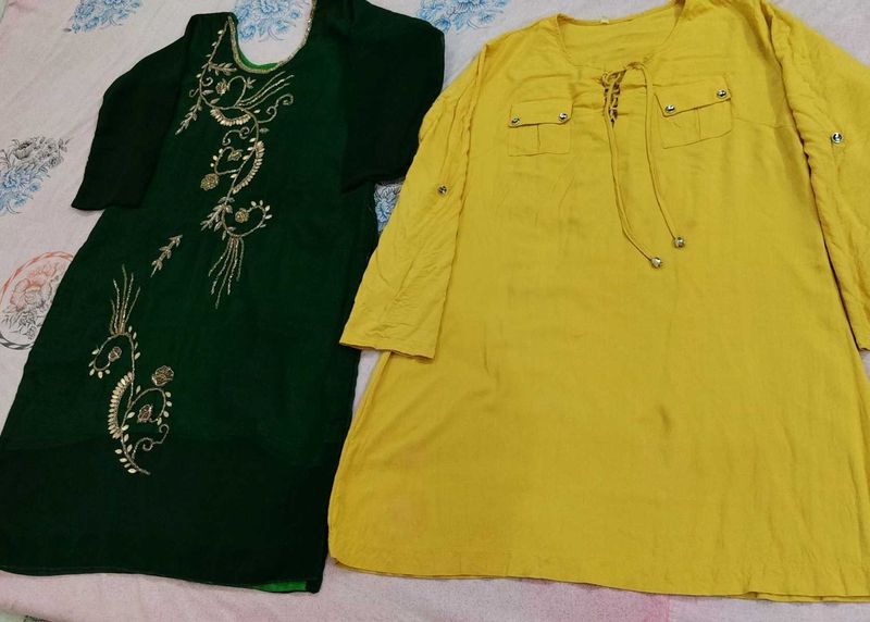 Elegant Kurtas - Green &amp; Yellow