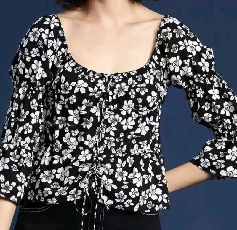 Cute Full Sleeves Black Floral Top 🖤
