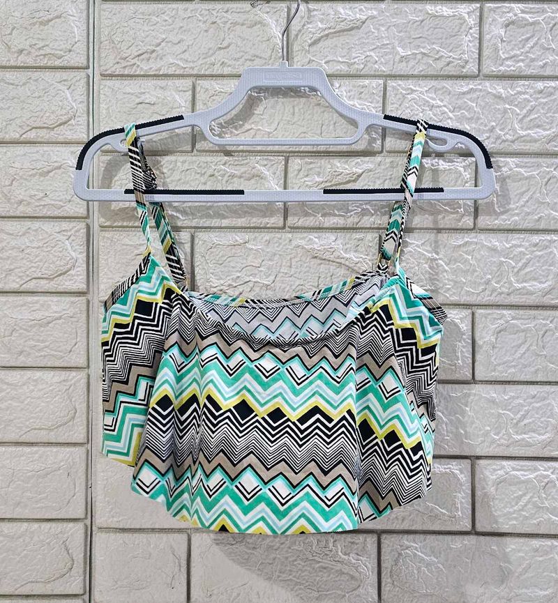 La Blanca Chevron Print Flounce Bikini Top