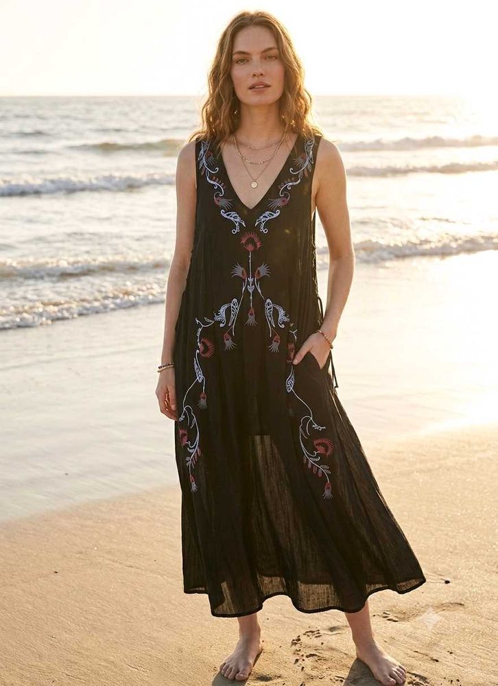 Bohemian embroidered beach cover-up