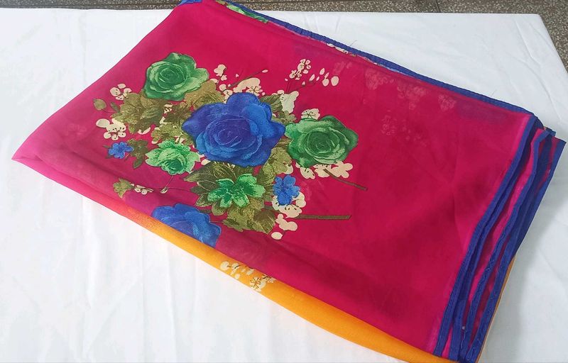 Vibrant Floral Print Saree