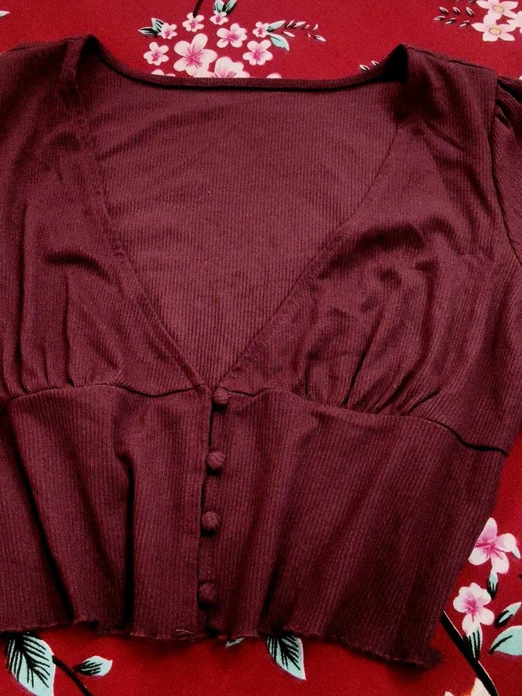 Maroon  Button Top