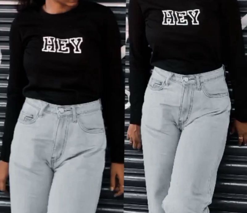 Black "Hey!" Long Sleeve Top
