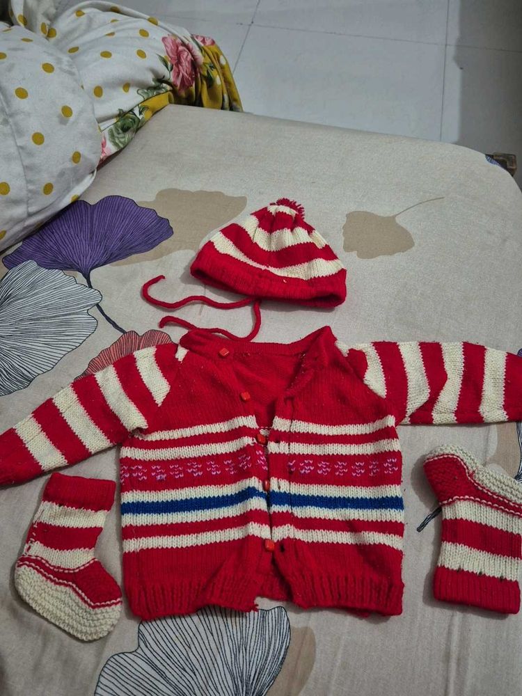 Baby Red Striped Knit Set