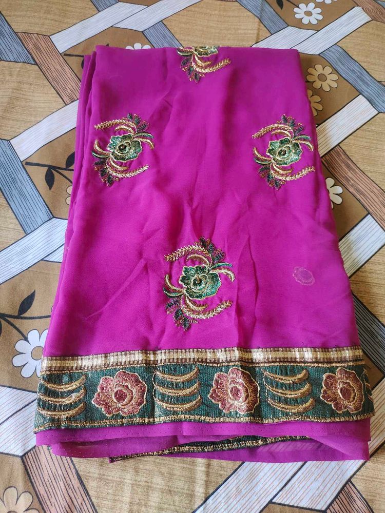 Elegant Pink Embroidered Saree