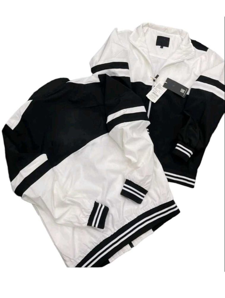 Stylish Black &amp; White Windbreaker Jacket