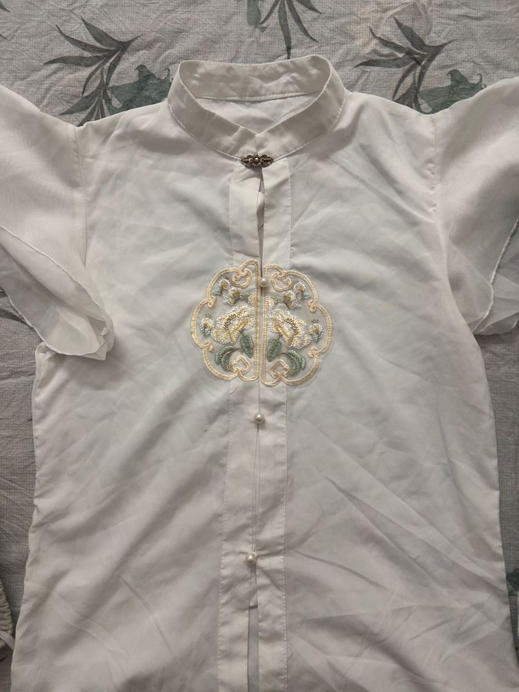 Elegant White Embroidered Blouse