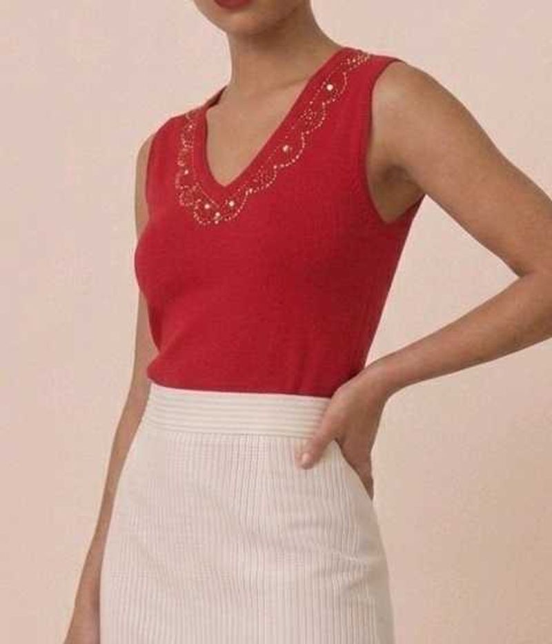 SALE 50%off🚨V-Neck Embellished Red Tank Top
