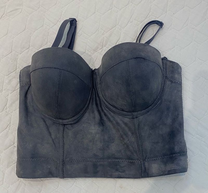 Zara acid-charcoal punk gothic corset top