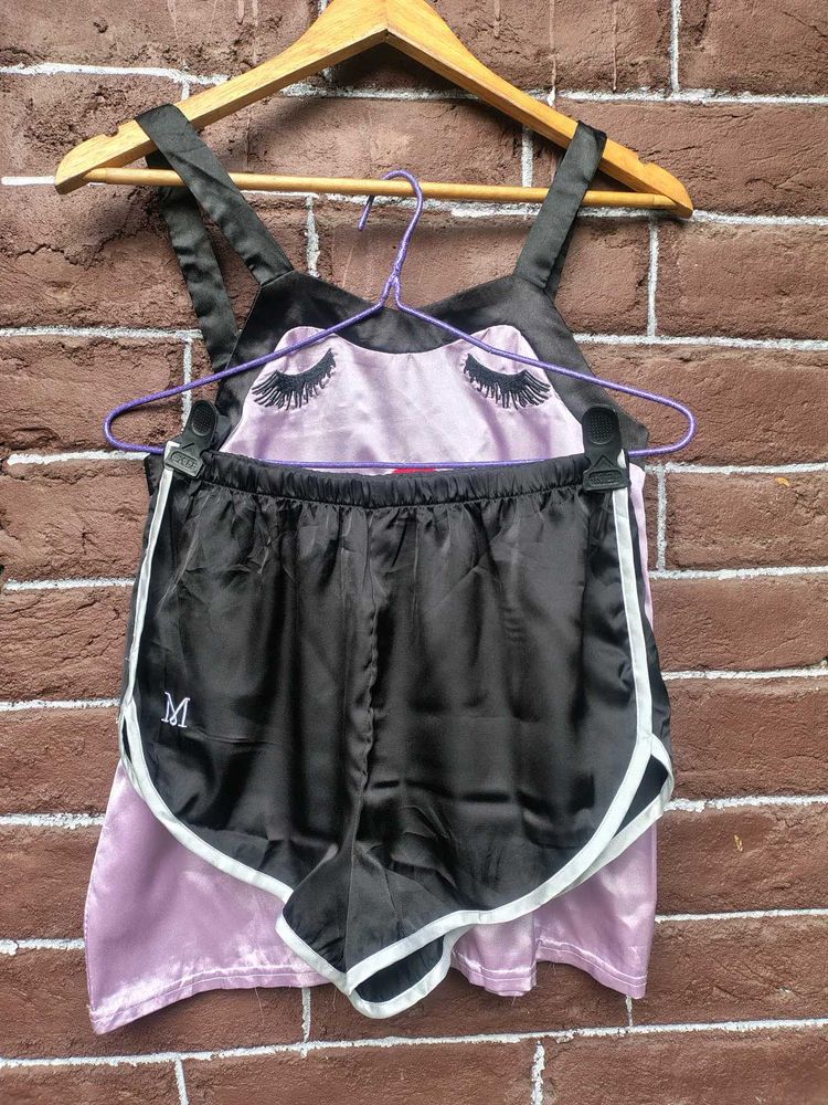 Cute Sleepwear Set with Eyelash Detail