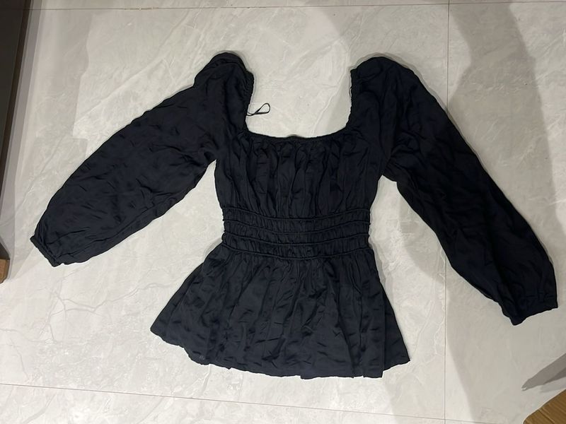 Chic Black Square Neck Blouse