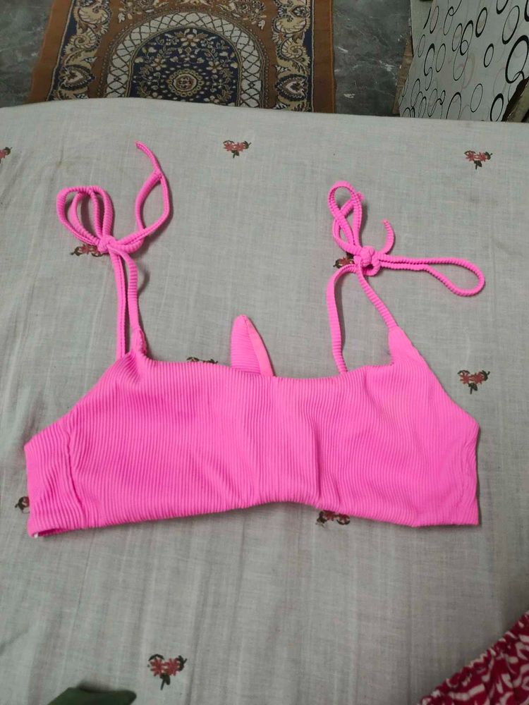Hot Pink Ribbed Bikini Top