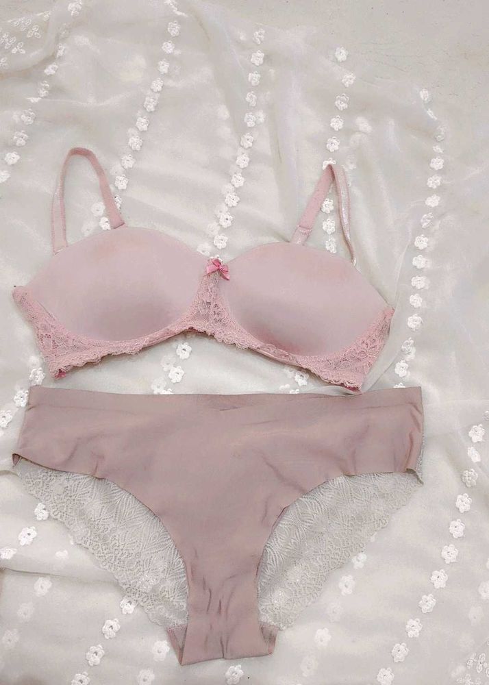 Pink Lace Bra and Panty Set