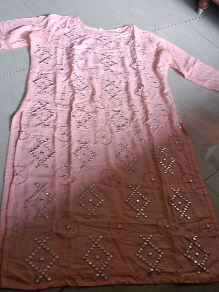 Designer Peach Embroidered Kurta