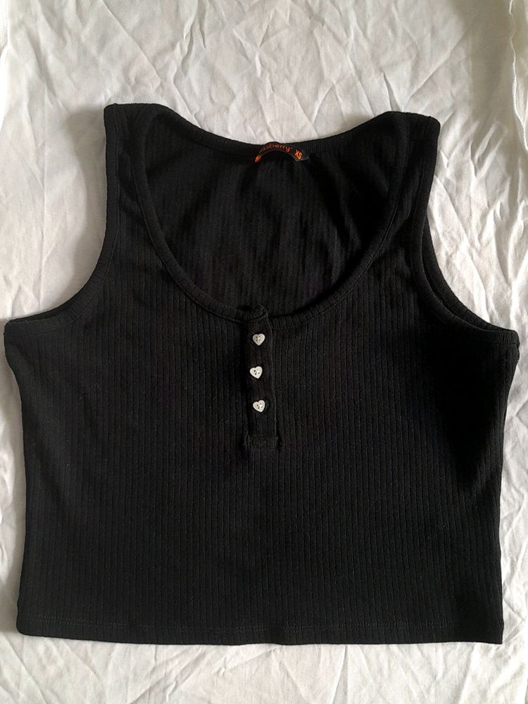 Black Solid Crop Top