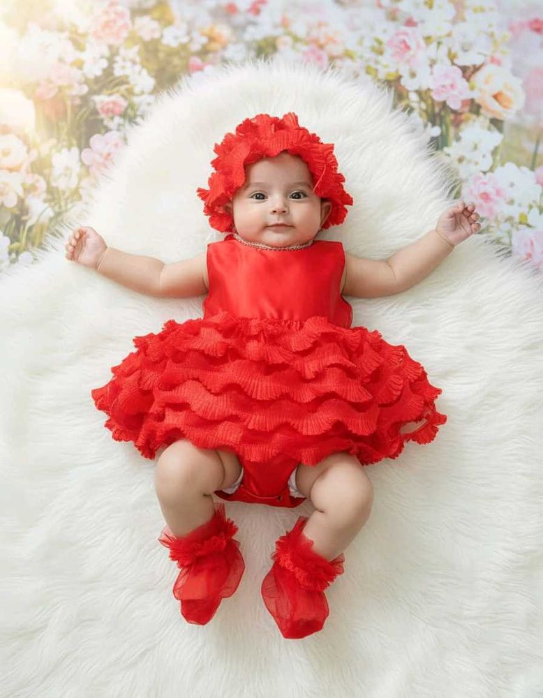 Adorable Red Baby Girl Dress Set