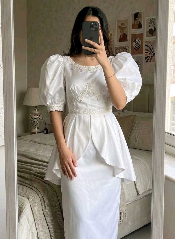 White Puff Sleeve Gown