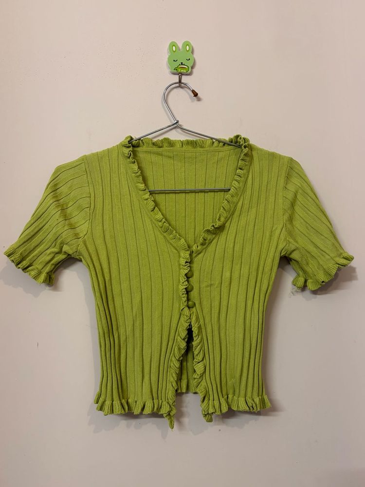 Cute Green Ribbed Button-Up Cardigan (UNUSED)