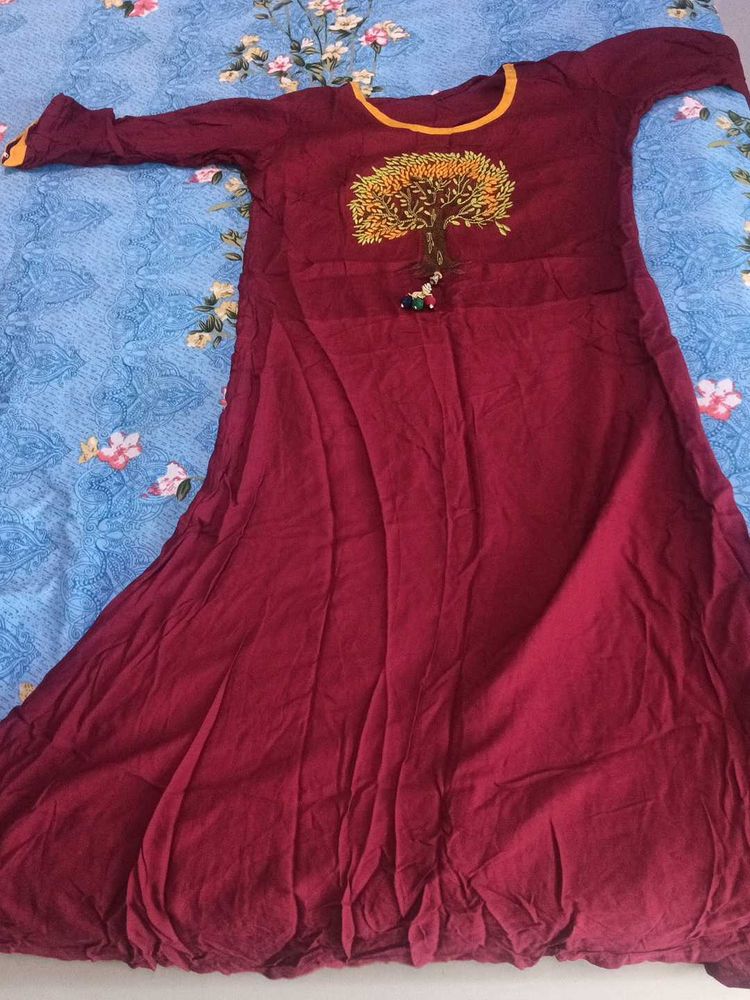 Maroon Anarkali Kurta with Tree Embroidery