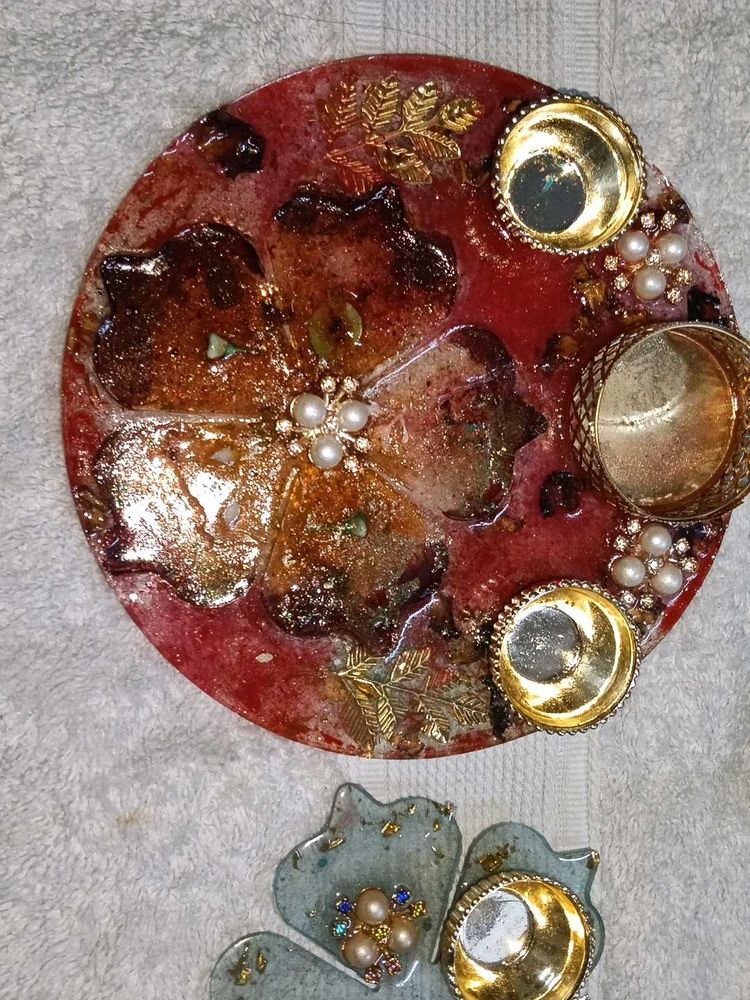 Karwa chauth pooja thali with tiny Tilak thal