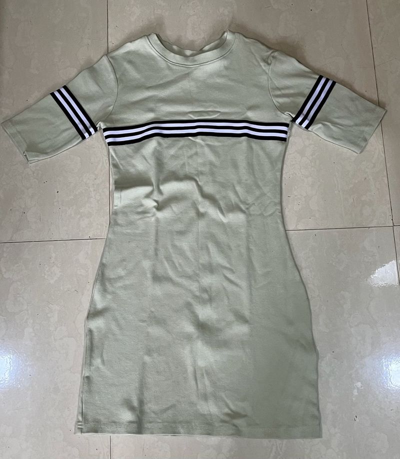 Light Green Striped Ribbed Mini Dress