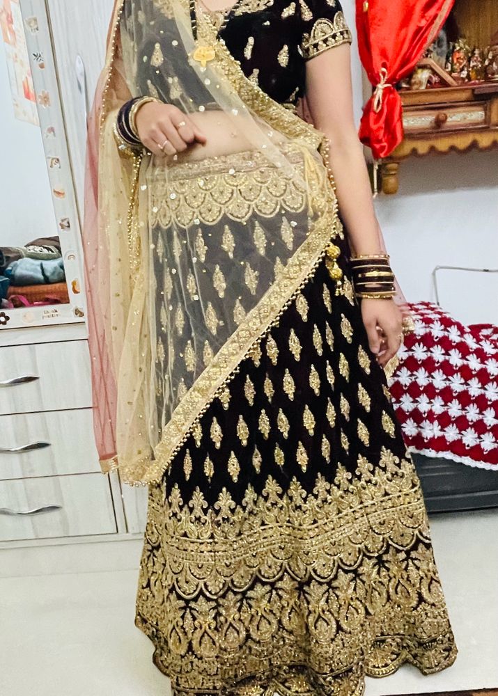 Wine Color Velvet Lehanga-choli