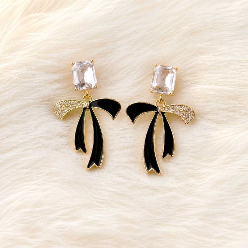 Elegant Black Bow Crystal Earrings