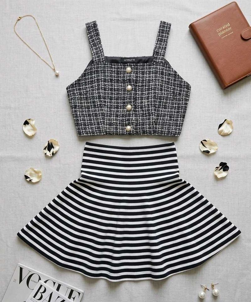 Flared Striped Skirt, Tweed Bustier Free