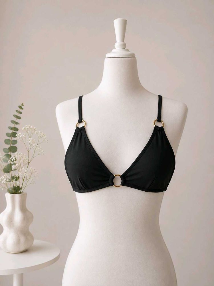 Chic Black Bikini Top with Gold Ring Detail